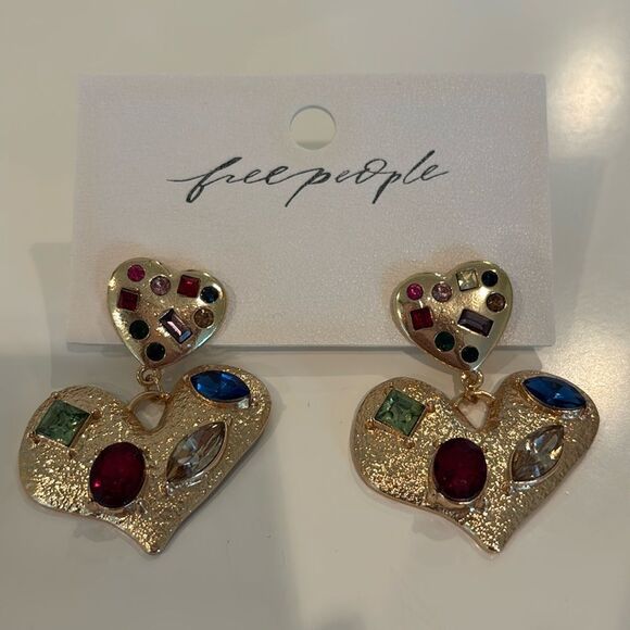 Free People Gold and Red Heart Dangle Earrings - Picture 1 of 5